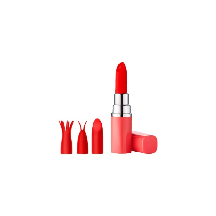 FemmeFunn Luv Inc LV57 Rechargeable Lipstick Vibrator With 3 Interchangeable Textured Silicone Heads